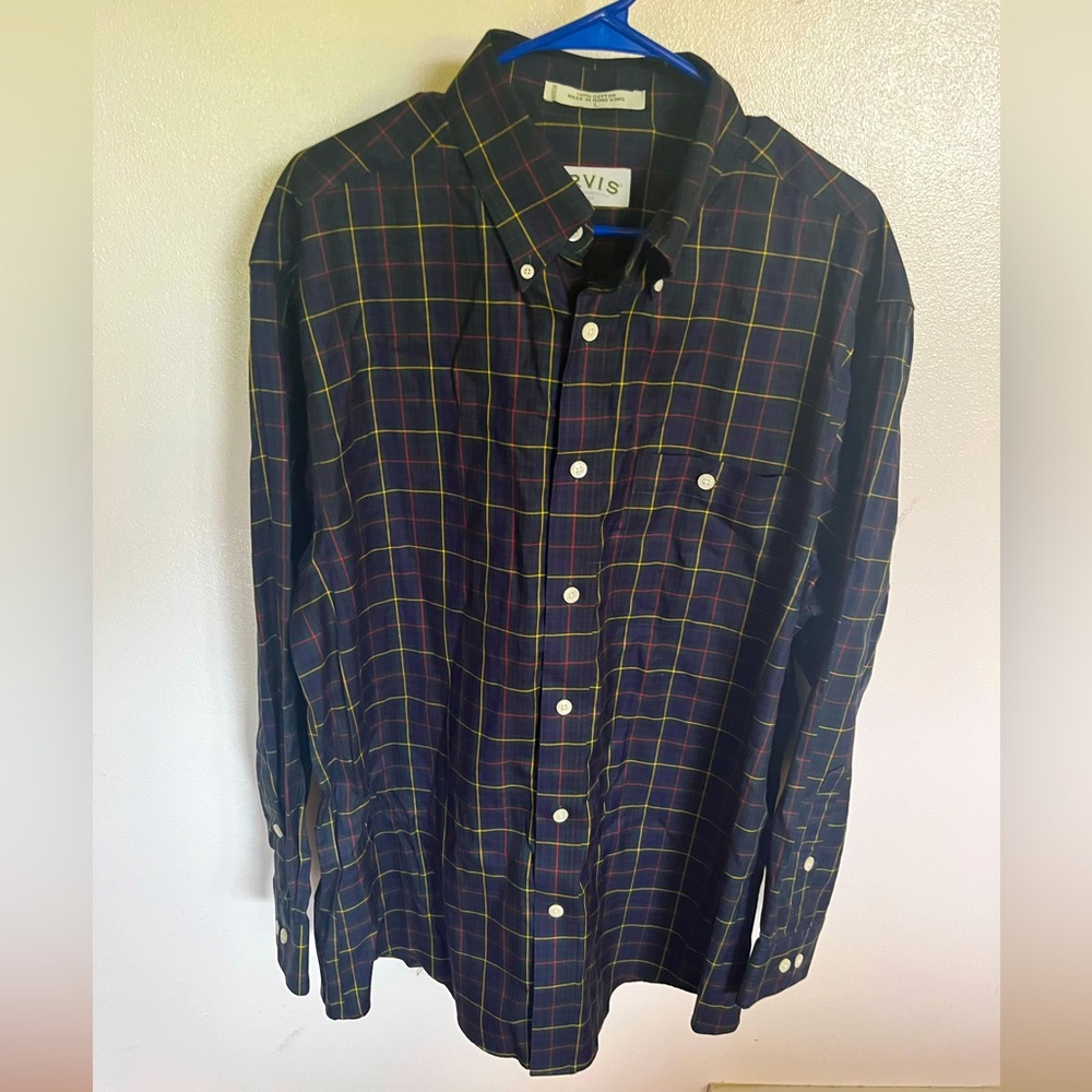 Orvis men’s long sleeve plaid shirt, size Large